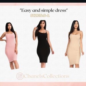 Elegant Midi Dress - Black, Pink, Tan